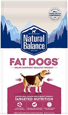 5 pd Natural Balance Fat Dogs | Low Calorie Chicken Meal, Salmon Meal, Garbanzo Beans, Peas & Oatmeal | Adult Low-Calorie Dry Dog Food for Overweight Dogs