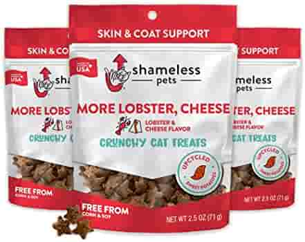 Shameless Pets Cat Treats - Crunchy Treats for Cats with Catnip, Coat, & Digestive Support, Sustainable Upcycled Natural Ingredients & Real Meat, Low Calorie Healthy Feline Food - 3-Pk
