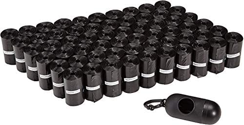 Amazon Basics Dog Poop Bags with Dispenser and Leash Clip, 13 x 9 Inches, Unscented, Black - 300 Bags (20 Rolls)
