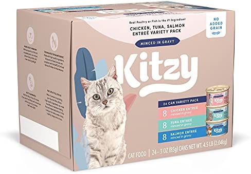 Amazon Brand - Kitzy Wet Cat Food, Gravy, Grain Free, 3oz Pack of 24 (Salmon, Chicken, Tuna)  (Payment Plan-No Credit Check-No Interest Rate)