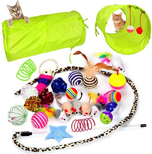 Youngever 24 Cat Toys Kitten Toys Assortments, Tunnel, Interactive Cat Teaser, Fluffy Mouse, Crinkle Balls for Cat, Kitty, Kitten