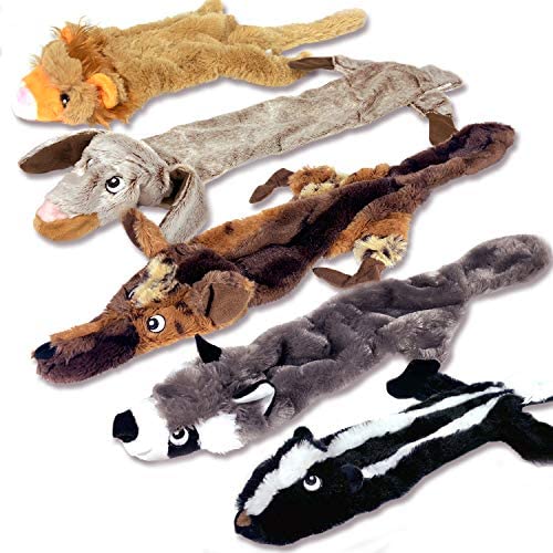 High Five Pets Dog Squeaky Toys - No Stuffing Dog Toys Set - No Dangerous Fluff to Chew or Swallow - 2 Squeakers - Big Plush Dog Toys for Small Dogs and Large Dogs Alike - Bulk Bundle - Pack of 5