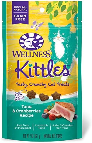 Tuna 2 ounce Wellness Kittles Crunchy Cat Treats, Grain-Free, Made with Natural Ingredients and Real Protein (Chicken, Salmon, Tuna Varieties)