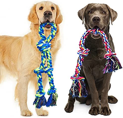 Feeko Dog Rope Toys for Large and Medium Aggressive Chewers, 2 Pack Heavy Duty XL Dog Rope Toy for Large Breed, Indestructible Dog Chew Toys, Tug of War Dog Toy, 100% Cotton Teeth Cleaning